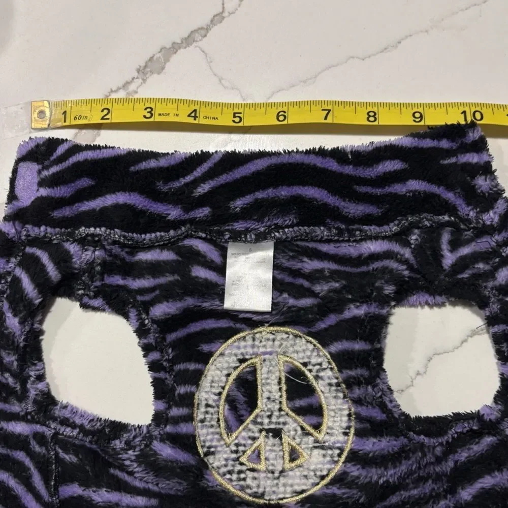 Fleece Dog Coat Jacket Sequins Peace Sign Tiger Striped Purple Black Gold Size S